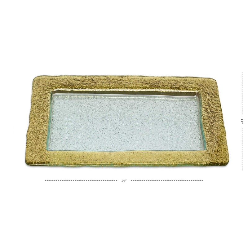 14" Rectangular Glass Tray with Gold Border