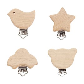 Dummy Clip Baby, Baby Dummy Clips, Dummy Holder Baby, Wooden Animals Dummy Chain Clips, Natural Dummy Clips Wood, Wooden Baby Dummy Chain Clip, Dummy Holder, Wooden Dummy Clip Set, 4 Pieces
