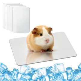 UIHRLM 4PCS Rabbit Cooling Pad, 12 x 8cm Aluminum Alloy Hamster Cool Pad, Bite Resistance Small Animal Cooling Mat for Bunny Hamster, Guinea Pig, Rabbit, Chinchilla, Small Pets Stay Cool