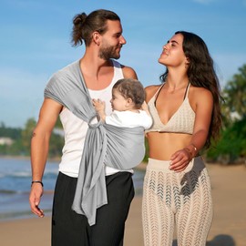 CUBY Adjustable Shoulder Carrier for Babies with Stainless Double Ring, Baby Sling with Breathable Mesh, Baby Sling Ring Sling Perfect for Newborns and Children Under up to 15 kg (Light Grey)