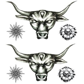 BC204x2 Temporary Bull Tattoo Bull Temporary Bull Tattoo Arm Tattoos 2 Sheets