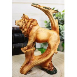 Safari Apex Predator Big Cat Lion King Faux Wood Cutout Carving Resin Figurine