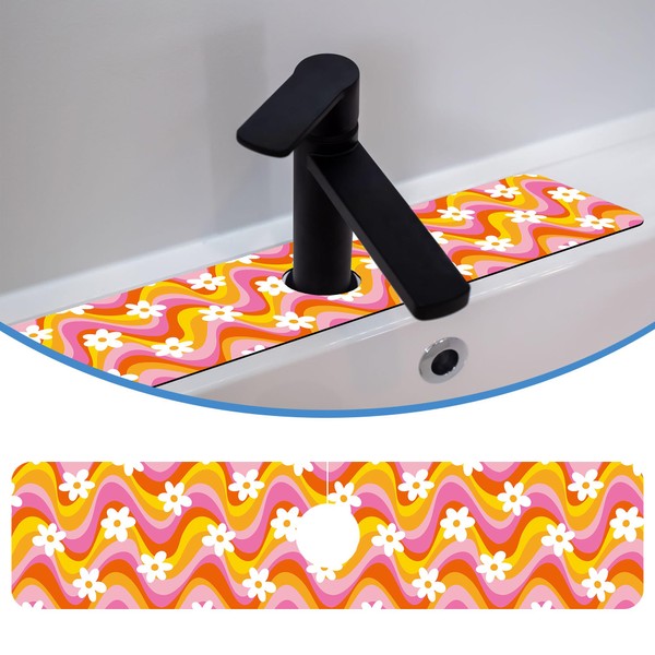 Faucet Mat Splash Guard Retro Floral Daisy, Soft Diatom Mud