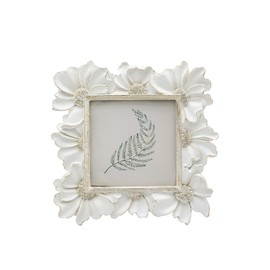 Marco de fotos pequeño clásico de 10.16 x 10.16 cm, pequeño marco de fotos cuadrado ornamentado blanco antiguo, para exhibición de mesa y pared, diseño floral decorativo, decoración retro del