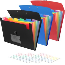 3 Pack 7 Pocket Accordian File Organizer, Expanding File Folder with Labels, Plastic Expandable File Folder for Documents Letter Size A4 Papers