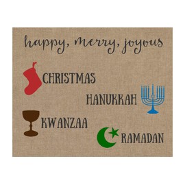 Merry Everything Christmas Card Hipster Holiday Greeting Cards Happy Holidays Christmas Kwanzaa Hanukkah Ramadan Joyous Burlap Design Inclusive Religious Religion Pack of Cards (24 Count)