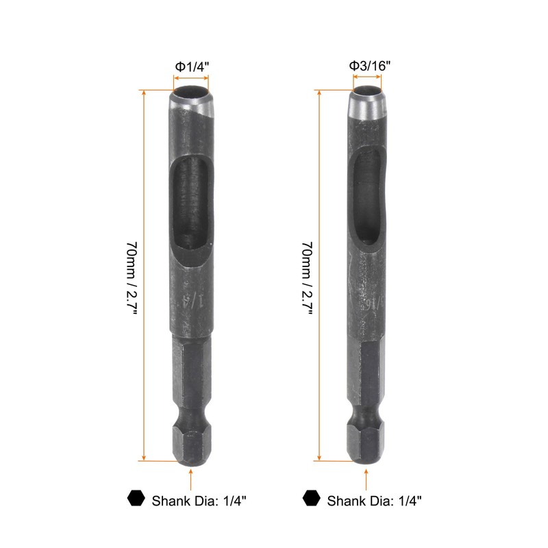 sourcing map 2Pcs Leather Hollow Punch Hex Shank for Drills,