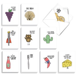 Fun Puns: 20 Assorted Blank All Occasions Notecards Depicting Fun Cartoon Images Combined with Clever Puns, with Envelopes. AM2975OCB-B2x10