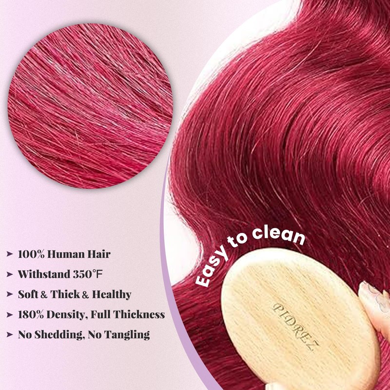 SISHAIRRO 32 Inch 99J Burgundy Lace Front Wigs Human Hair