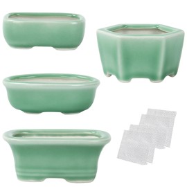 Happy Bonsai 4pc 3.2-3.9" (8-10cm) Mini Green Pots