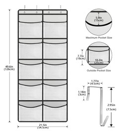 JINXIAN 1 Piece Door Organiser Hanging with 10 Mesh Pockets and 4 Hooks Hanging Storage Cuddly Toy Storage Multifunctional for Pockets Organiser Bedroom Bathroom