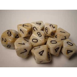 Chessex Dice Sets: Marble Ivory with Black - Ten Sided Die d10 Set (10)