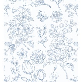 CiCiwind Floral Peel and Stick Wallpaper White and Blue Boho Contact Paper Modern Self Adhesive Removable Butterfly Wall Paper for Bathroom Bedroom Living Room Decoration 393.7"×17.3"”