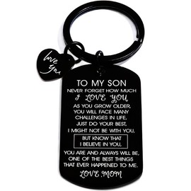 Valentines Day Gift for Sonfrom Mom - To My Son I Love You Keychain Gift for Him Boys Men Inspirational Pendant Keyring Tags Present for Back To School Birthday Graduation Chirstmas Anniversary