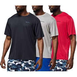 DEVOPS Mens Short Sleeve Dry Fit Mesh Athletic Round T-Shirts (3PACK) (Large, Black/Grey/Red)