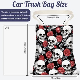 DELORIGIN Skull Rose Print Car Trash Bag Hanging Garbage Bag with Snap Buttons Car Back Seat Trash Storage Portable Dustbin for Car Interior Accessories Travel Camping