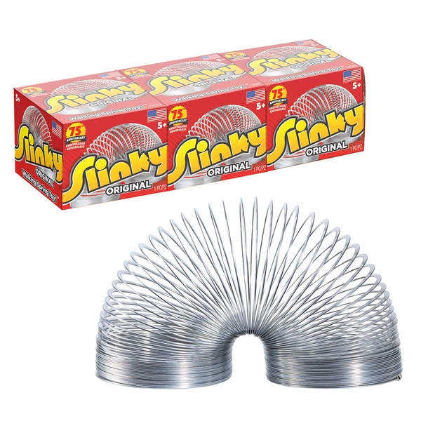Slinky Brand The Original Slinky Walking Spring Toy, 3-Pack Metal Slinkys, Multi-Color