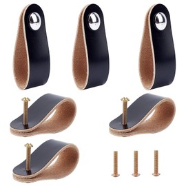 GORGECRAFT 6Pcs Leather Drawer Pull leather Dresser Knobs Nordic Wardrobe Cabinet Door Handles Drawer Knob Pull Knob Single Hole Furniture Hardware Pulls for Cupboard Door Kitchen 141x24.5mm, Black