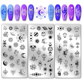 PH PandaHall 3pcs Astrolabe Nail Stamping Plates, Moon Star Planet Nail Stamper Nail Art Stencils Print Nail Stencils Stainless Steel Nail Image Plates for Nail Art Design Manicure Salon
