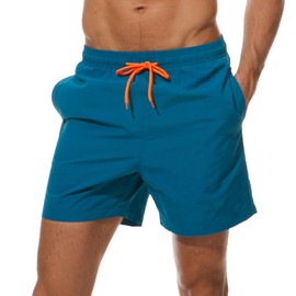 Arcweg Men's Swim Shorts Swim Trunks with Mesh Lining Quick Dry Men Swimming Shorts with 3 Pockets Beach Shorts Black Board Shorts Swimwear Surf Shorts Peacock Blue XL