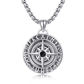 YAFEINI Viking Compass Necklace Sterling Silver Compass Jewelry for Women Norse Vegvisir Pendant Gifts for Nordic Pagan