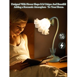 Flower Table Lamp,Vintage Lily of The Valley Flower Lamps Flower Night Light LED Reading Light with Adjustable Gooseneck, 3 Color Modes Cute Bedside Lamp for Bedroom and Living Room Décor (pink lamp)