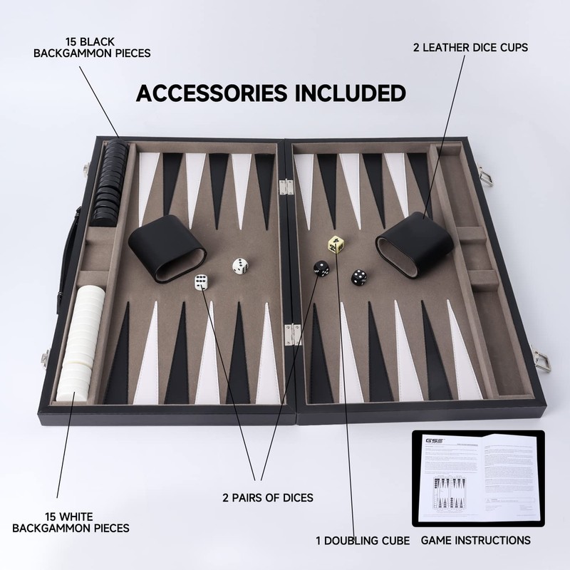 GSE Premium Leather Backgammon Board Game Set, Classic Backgammon Game