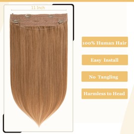 Anrosa Wire Hair Extensions Remy Hair Extensions Auburn Brown Hairpiece Remy Straight Real Human Hair Extensions Adjustable Fishing Line Hair Extensions for Women Color 30 14 Inch 75g