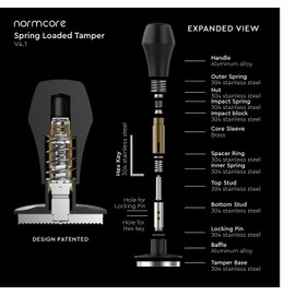 Normcore 58.5mm Coffee Tamper V4.1 with Click Sound Feedback, Spring Loaded Tamper With Flat Base, Anodized Aluminum Handle, Compatible with 58mm Espresso Machine Portafilter, Black