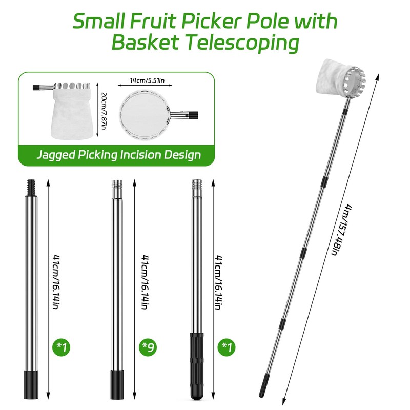 BURMONG 13.8 FT Fruit Picker Tool with Stainless Steel Pole