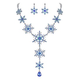 EVER FAITH Women's Austrian Crystal Teardrop Snowflake Necklace Earrings Set Blue Silver-Tone
