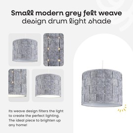 MiniSun | Small Modern Grey Felt Weave Design Drum Light Shade | Pendant Lights, Home Décor & Improvement Essential | 26cm Shade Width