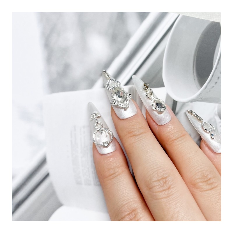 [Handmade Nail Tips] Wedding Nail Crystal Butterfly Nail - Stiletto