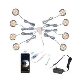 CRISETEK Puck Lights 8 Packs WiFi Control APP Alexa Control Rocker Switch Under Cabinet Lights Cabinet Lighting DC 12V Adaptor (Warm White, APP 8Pack)