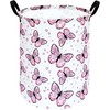 VAIVUSTO Pink Butterfly Laundry Basket,Waterproof Collapsible Canvas Large Clothes Basket,Laundry