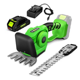 Cordless Hedge Trimmer with 21V, 2000mAh Battery, 2 in 1 Handheld Cordless Electric Hedge Trimmer, Grass Shear with Rechargeable Battery and Charger for Yard, Lawn