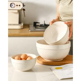 Seyatoo Ceramic Mixing Bowls Set of 3, Large Serving Bowls (10"/8"/6") for Baking, Kitchen Cooking, Serving, Food Prepping, Sourdough Kneading, Salad and Soup Bowl