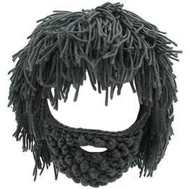 Creative Barbarian Knit Beard Hat Funny Knit Hat Wig Beanie Hat Beard Facemask Dark Grey
