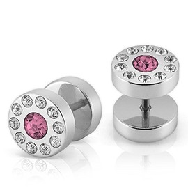Soul-Cats Fake Plug Stud Earrings with Zirconia Rhinestones Purple Pink Black White Pack of 2