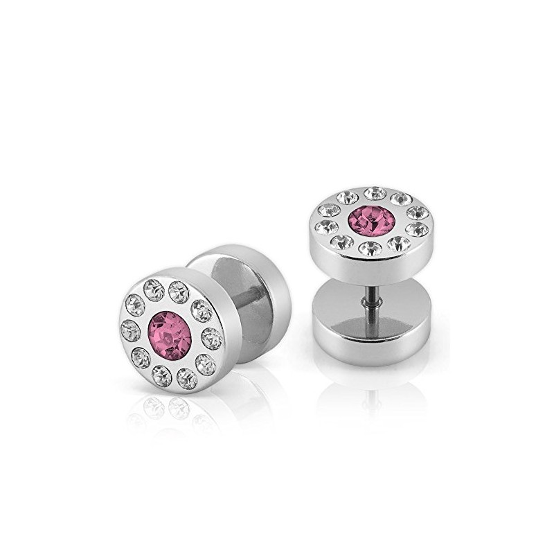 Soul-Cats Fake Plug Stud Earrings with Zirconia Rhinestones Purple Pink