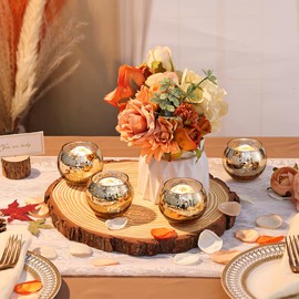 LAMORGIFT Votive Candle Holders 12pcs - Gold Centerpiece Table Decorations for Engagement Party,​ Birthday Party Decorations for Women, Wedding Table Centerpieces Also as Mini Glass Flower Vases