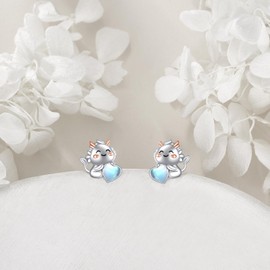 Dragon Earrings Sterling Silver Cute Animal Dragon Stud Earrings Moonstone Earrings Jewellery Gifts for Women Horse Lovers, Sterling Silver, Moonstone