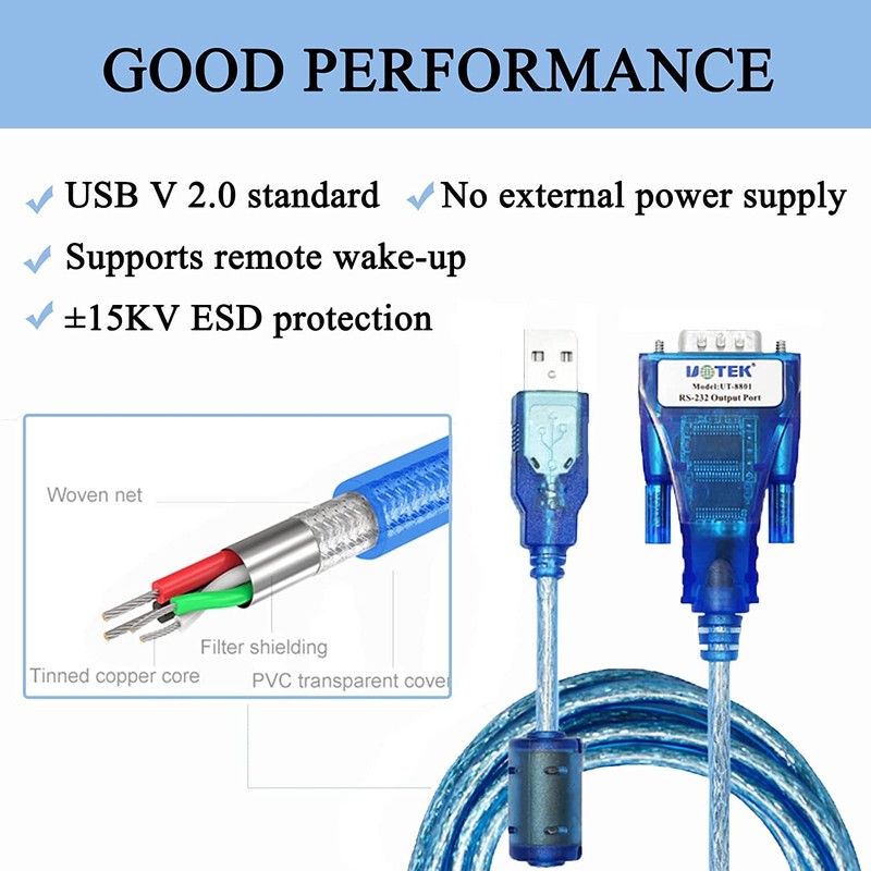 UTEK UT-8801 Convertidor USB a RS-232 de 1,5 m de