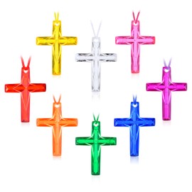 NCPLYGOU 32Pcs Crystal Cross Necklace, Plastic Cross Necklace, Colored Christian Necklace, Bulk Christian Religious Party Favors Easter Church Gifts