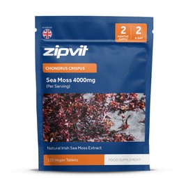 Zipvit Irish Sea Moss Tablets 4000mg, High Strength Seamoss Supplement, Sustainably Sourced, 120 Vegan Tablets, 2 Months Supply, Eco Friendly Pouch