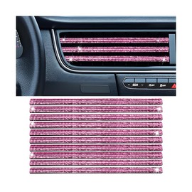 Sandfren Bling Car Vent Outlet Moulding Trim, 10PCS Rhinestone Vehicle Air Conditioner Decorative Strip, Diamond Straight Seal Strip Line Decoration, Universal Automotive Accessories (Pink)