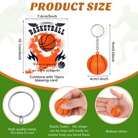 16 Pcs Basketball Gifts for Girls Basketball Keychains Bulk Basketball Theme Team Gifts Party Favors for Boys Sports Stress Ball Keychains with Motivational Cards for School Carnival Bag Gift Fillers