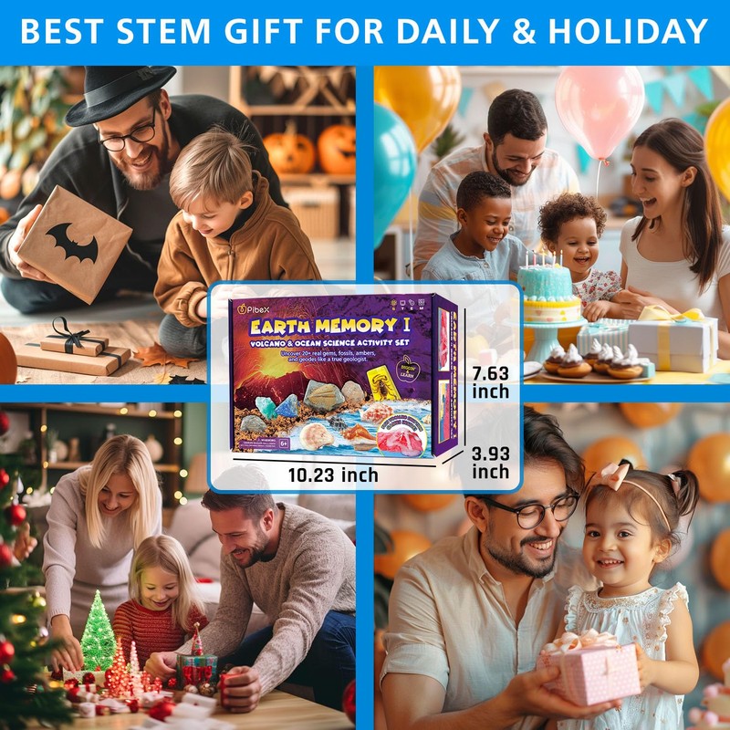 PIBEX Volcano & Ocean Fossil Dig Kit, Dig up 20+