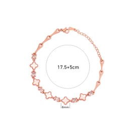 S925 Silver 14K Rose Gold plated Clover Lucky Bracelet for Women Cubic Zirconia White Flower Four Leaf Link Bracelets Trendy Jewelry Gifts for Women