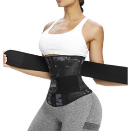 ANGOOL Neopren Waist Trainer for Women,Workout Trimmer Belt Sauna Sweat Corset Cincher with Zipper XL Camo